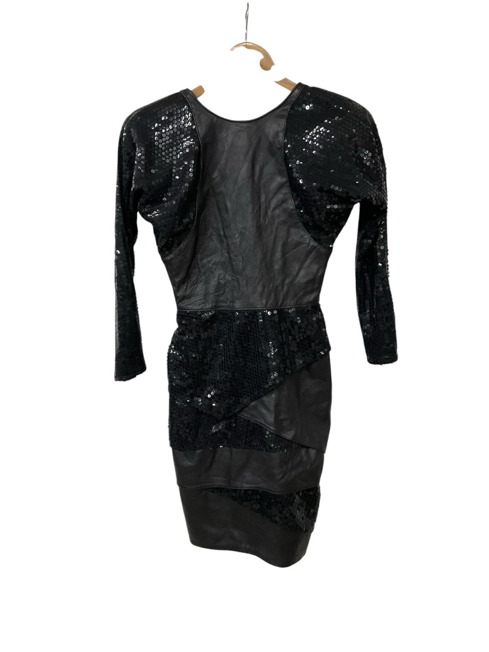 Vintage 80s Dali Melame Leather Sequin Shoulder Pads Open Back Mini Dress 5/6 XS